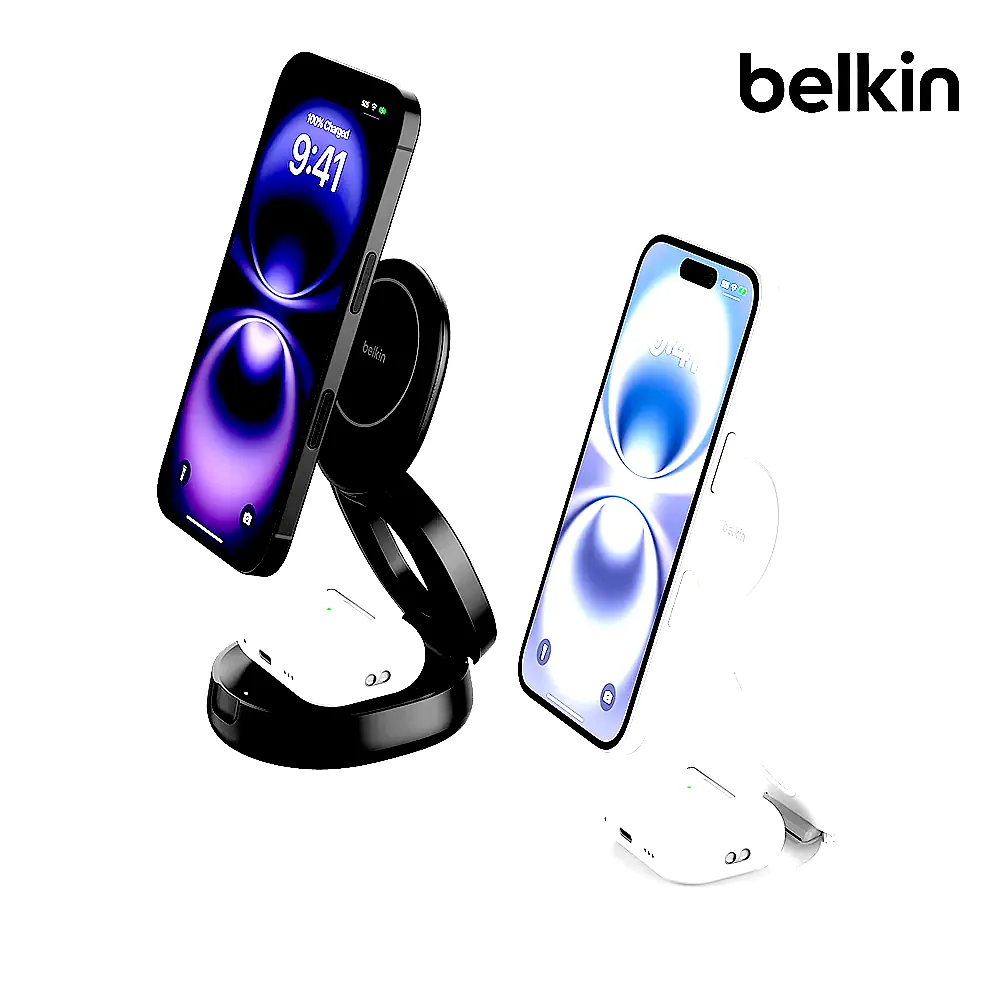 벨킨 Qi2 2in1 15W 컨버터블 마그네틱 무선 충전 스탠드 초소형 각도조절 고속충전 WIZ035 아이폰17 16 호환 이미지 1