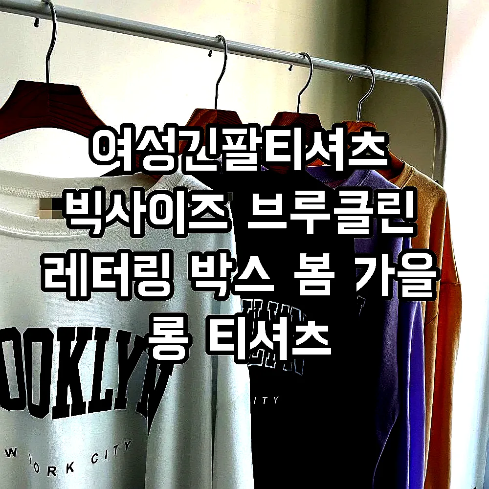 여성긴팔티셔츠 빅사이즈 브루클린 레터링 박스 봄 가을 롱 티셔츠 이미지 2